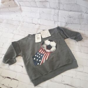 So Fun Patriotic Soccer Ball Crewneck Sweatshirt Burnout Gray Made in USA 18 Mo